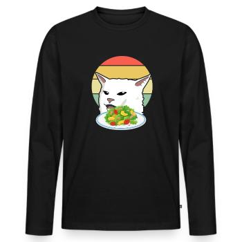 Tache le chat - T-shirt manches longues Premium bio Homme - noir - Devant - Nico (187cm)