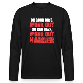 Workout - Männer Premium Bio Langarmshirt - Schwarz - Vorne - Nico (187cm)