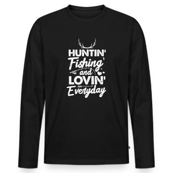 Chasse à la pêche - T-shirt manches longues Premium bio Homme - noir - Devant - Nico (187cm)