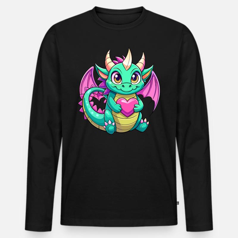 Farbenfroher Drache - Männer Premium Bio Langarmshirt - Schwarz
