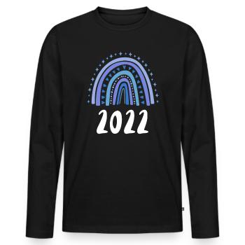 Arc-en-ciel bleu Année de naissance 2022 - T-shirt manches longues Premium bio Homme - noir - Devant - Nico (187cm)