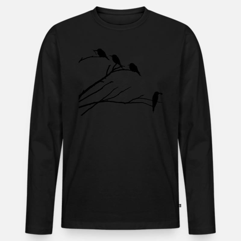 Vögel auf Ast - Männer Premium Bio Langarmshirt - Schwarz