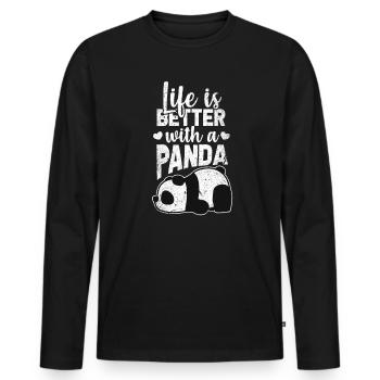 Panda - Männer Premium Bio Langarmshirt - Schwarz - Vorne - Nico (187cm)