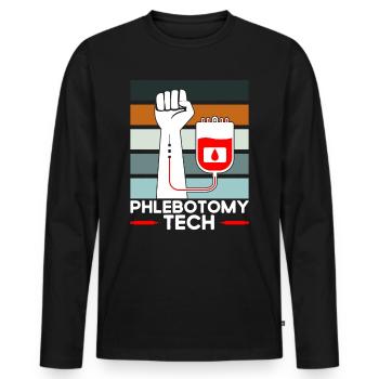 Phlébotomie Échantillon de sang Phlébotomiste Tech Cadeau - T-shirt manches longues Premium bio Homme - noir - Devant - Nico (187cm)