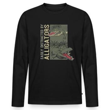Easily Distracted By Alligators Funny Alligator - Men's Premium Organic Long Sleeve Shirt - black - Front - Nico (187cm)