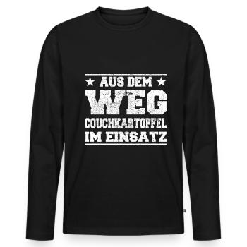 Hors du chemin Couch Potato en utilisation Design - T-shirt manches longues Premium bio Homme - noir - Devant - Nico (187cm)