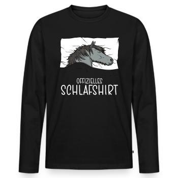 Chemise de nuit officielle Pyjama cheval islandais - T-shirt manches longues Premium bio Homme - noir - Devant - Nico (187cm)