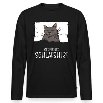 Chemise de nuit officielle Pyjama chat - T-shirt manches longues Premium bio Homme - noir - Devant - Nico (187cm)