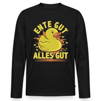 Ente gut alles gut, Lustige Quietscheente - Männer Premium Bio Langarmshirt - Schwarz - Vorne - Nico (187cm)