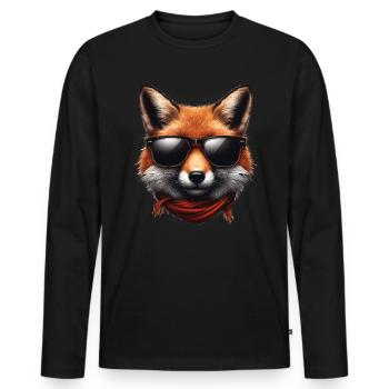 Fuchs Mit Sonnenbrille, Digitale Kunst, Wildtier - Männer Premium Bio Langarmshirt - Schwarz - Vorne - Nico (187cm)
