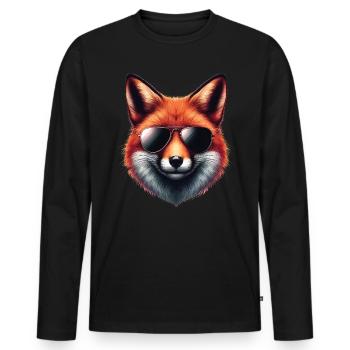 Fuchs Mit Sonnenbrille, Digitale Kunst, Wildtier - Männer Premium Bio Langarmshirt - Schwarz - Vorne - Nico (187cm)
