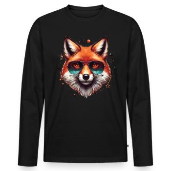 Fuchs Mit Sonnenbrille, Digitale Kunst, Wildtier - Männer Premium Bio Langarmshirt - Schwarz - Vorne - Nico (187cm)