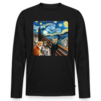 Art de la peinture de chat, Propriétaire de chat - T-shirt manches longues Premium bio Homme - noir - Devant - Nico (187cm)