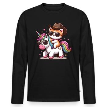 Licorne Et Chat, Propriétaire De Chat, Amoureux Des Chats - T-shirt manches longues Premium bio Homme - noir - Devant - Nico (187cm)
