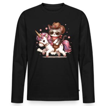 Licorne Et Chat, Propriétaire De Chat, Amoureux Des Chats - T-shirt manches longues Premium bio Homme - noir - Devant - Nico (187cm)