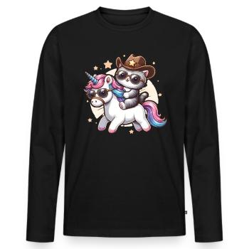 Licorne Et Chat, Propriétaire De Chat, Amoureux Des Chats - T-shirt manches longues Premium bio Homme - noir - Devant - Nico (187cm)