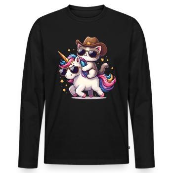 Licorne Et Chat, Propriétaire De Chat, Amoureux Des Chats - T-shirt manches longues Premium bio Homme - noir - Devant - Nico (187cm)