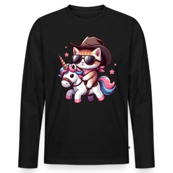 Licorne Et Chat, Propriétaire De Chat, Amoureux Des Chats - T-shirt manches longues Premium bio Homme - noir - Devant - Nico (187cm)