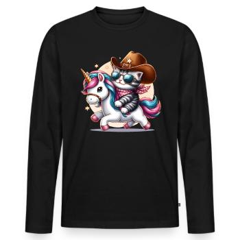 Licorne Et Chat, Propriétaire De Chat, Amoureux Des Chats - T-shirt manches longues Premium bio Homme - noir - Devant - Nico (187cm)