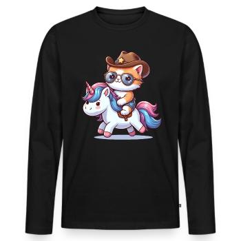 Licorne Et Chat, Propriétaire De Chat, Amoureux Des Chats - T-shirt manches longues Premium bio Homme - noir - Devant - Nico (187cm)
