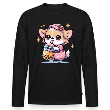 Bubble Tea Boba Milk Kawaii Anime Dog Chihuahua - Men's Premium Organic Long Sleeve Shirt - black - Front - Nico (187cm)