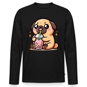 Bubble Tea Boba Milk Kawaii Anime Dog Pug - Men's Premium Organic Long Sleeve Shirt - black - Front - Nico (187cm)