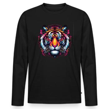 Visage De Tigre, Art Animalier Coloré, Tigre - T-shirt manches longues Premium bio Homme - noir - Devant - Nico (187cm)