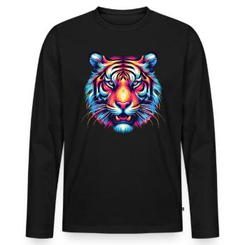 Visage De Tigre, Art Animalier Coloré, Tigre - T-shirt manches longues Premium bio Homme - noir - Devant - Nico (187cm)