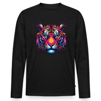 Visage De Tigre, Art Animalier Coloré, Tigre - T-shirt manches longues Premium bio Homme - noir - Devant - Nico (187cm)