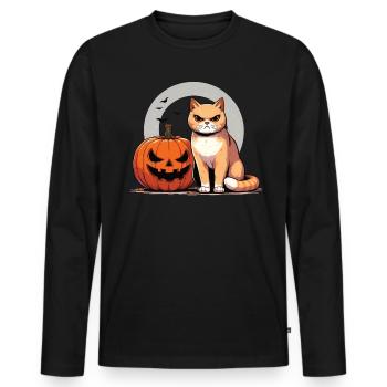 Halloween Katze Und Kürbis Für Herbst Kürbis Katze - Männer Premium Bio Langarmshirt - Schwarz - Vorne - Nico (187cm)