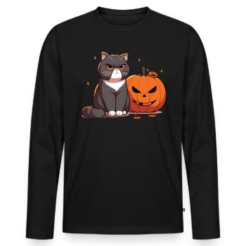 Halloween Katze Und Kürbis Für Herbst Kürbis Katze - Männer Premium Bio Langarmshirt - Schwarz - Vorne - Nico (187cm)