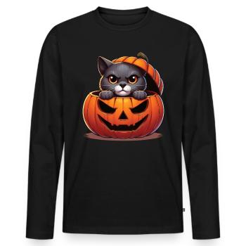 Halloween Katze Und Kürbis Für Herbst Kürbis Katze - Männer Premium Bio Langarmshirt - Schwarz - Vorne - Nico (187cm)