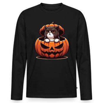Halloween Katze Und Kürbis Für Herbst Kürbis Katze - Männer Premium Bio Langarmshirt - Schwarz - Vorne - Nico (187cm)