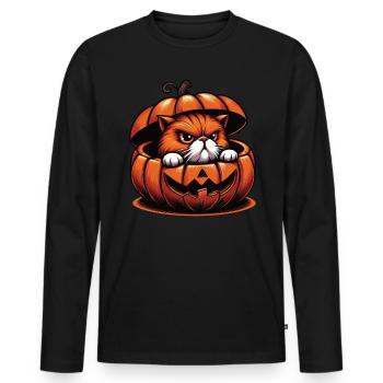 Halloween Katze Und Kürbis Für Herbst Kürbis Katze - Männer Premium Bio Langarmshirt - Schwarz - Vorne - Nico (187cm)