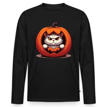 Halloween Katze Und Kürbis Für Herbst Kürbis Katze - Männer Premium Bio Langarmshirt - Schwarz - Vorne - Nico (187cm)