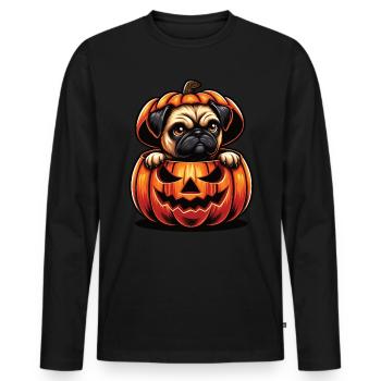 Chien d’Halloween, Carlin citrouille d’automne - T-shirt manches longues Premium bio Homme - noir - Devant - Nico (187cm)