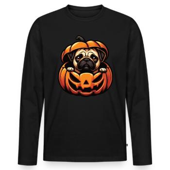Chien d’Halloween, Carlin citrouille d’automne - T-shirt manches longues Premium bio Homme - noir - Devant - Nico (187cm)