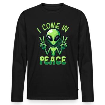 Alien Alien I Come in Peace Peace - Men's Premium Organic Long Sleeve Shirt - black - Front - Nico (187cm)