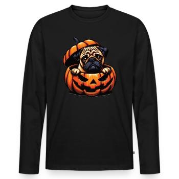 Chien d’Halloween, Carlin citrouille d’automne - T-shirt manches longues Premium bio Homme - noir - Devant - Nico (187cm)
