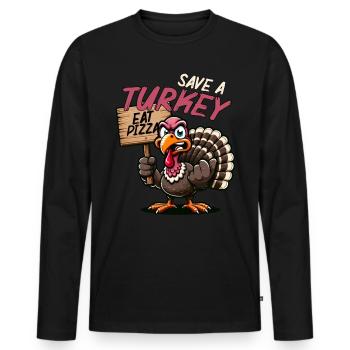 Truthahn Spruch Pizza - Männer Premium Bio Langarmshirt - Schwarz - Vorne - Nico (187cm)