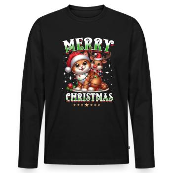 Noël Chat Renne Joyeux Noël - T-shirt manches longues Premium bio Homme - noir - Devant - Nico (187cm)