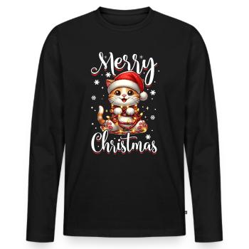 Chat de Noël Joyeux Noël - T-shirt manches longues Premium bio Homme - noir - Devant - Nico (187cm)