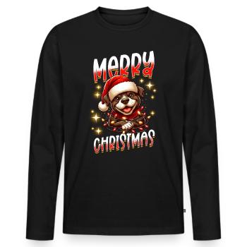 Noël Chien Joyeux Noël - T-shirt manches longues Premium bio Homme - noir - Devant - Nico (187cm)