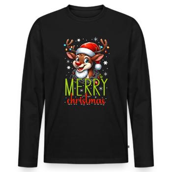 Noël Renne Joyeux Noël - T-shirt manches longues Premium bio Homme - noir - Devant - Nico (187cm)