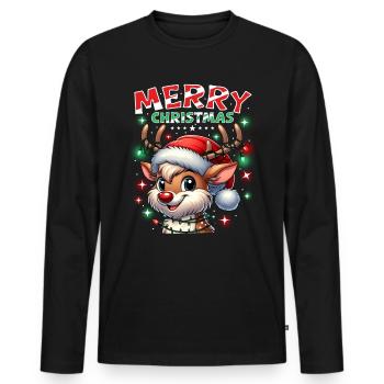 Noël Renne Joyeux Noël - T-shirt manches longues Premium bio Homme - noir - Devant - Nico (187cm)