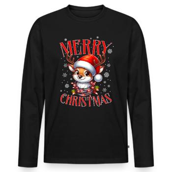 Noël Renne Joyeux Noël - T-shirt manches longues Premium bio Homme - noir - Devant - Nico (187cm)