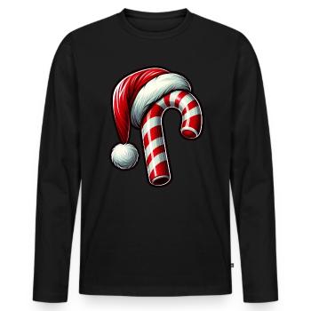 Christmas candy cane with hat - Men's Premium Organic Long Sleeve Shirt - black - Front - Nico (187cm)