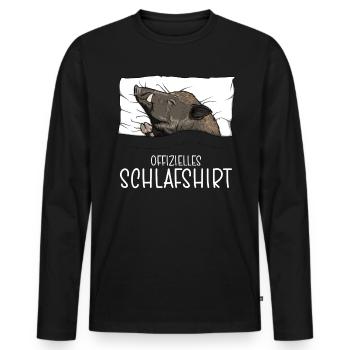 Chemise de nuit officielle Pyjama sanglier - T-shirt manches longues Premium bio Homme - noir - Devant - Nico (187cm)