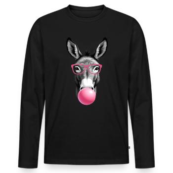 Âne avec Bubble Gum, Art numérique de l’âne - T-shirt manches longues Premium bio Homme - noir - Devant - Nico (187cm)