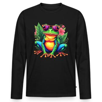 Grenouille, Art numérique, Grenouille colorée - T-shirt manches longues Premium bio Homme - noir - Devant - Nico (187cm)